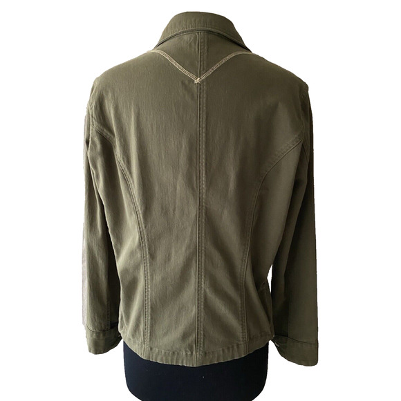 Travel Smith Canvas Jacket Womens Medium Green Cotton Cargo Utility Jacket - Picture 2 of 16